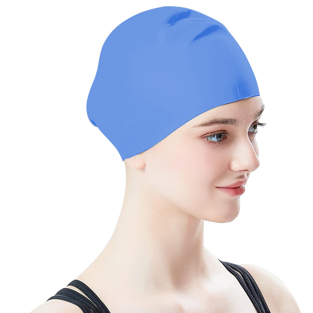 2Pcs Highly Elastic Silicone Swimming Cap Solid Color Water-resistant Ear Protection