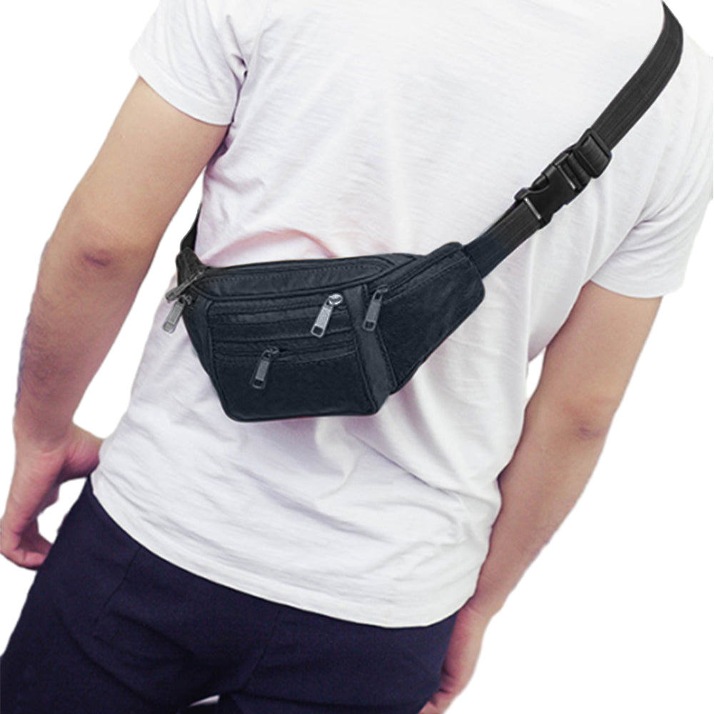 Unisex Genuine Leather Zip Waist Bag