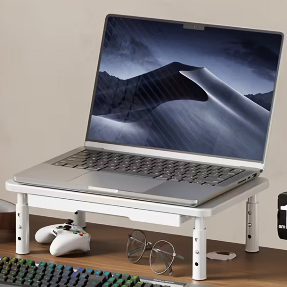 Adjustable Monitor Stand Riser with Drawer Storage Metal Desk Organizer