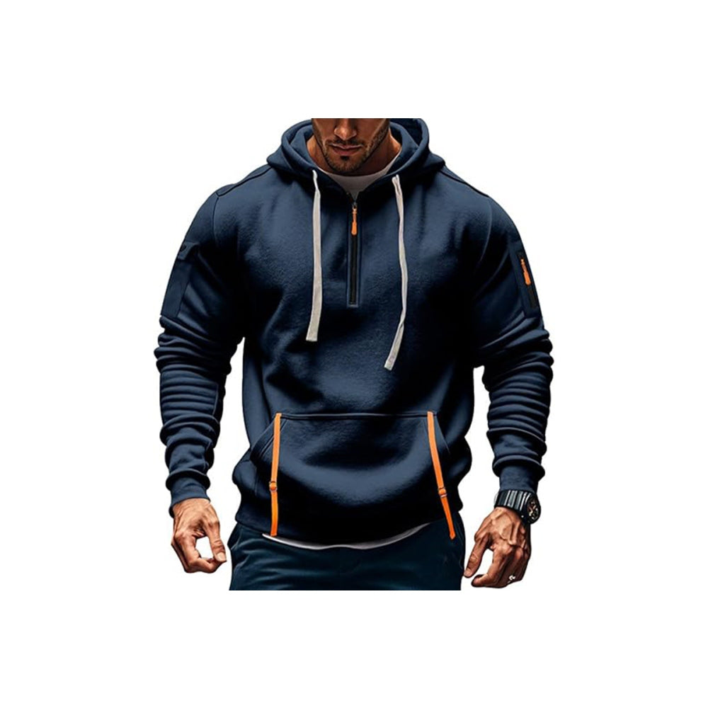 Fleece Hooded Sweatshirt Casual Hoodie for Men-Navy
