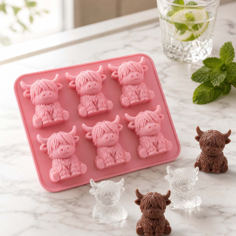 2 Pack 6 Cavity Silicone Highland Cow Ice Cube Molds