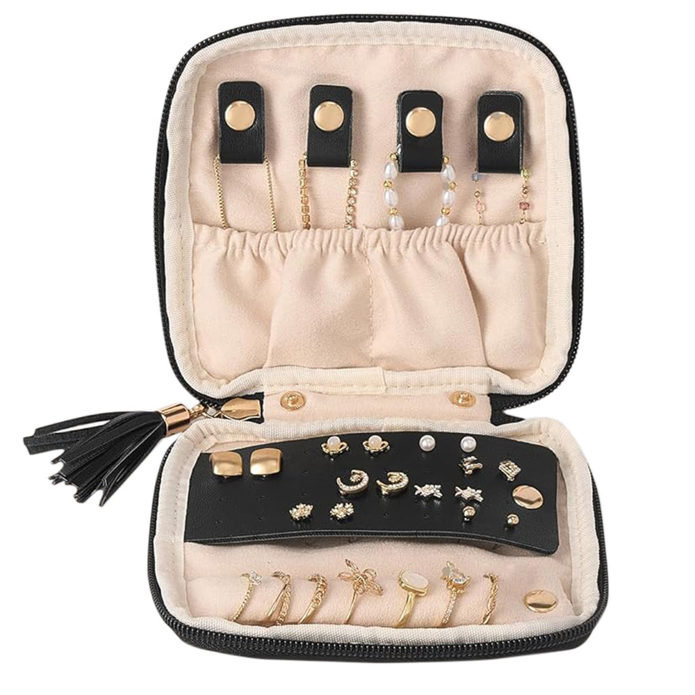 PU Multi Compartment Travel Jewelry Organizer Bag with Velvet Lining