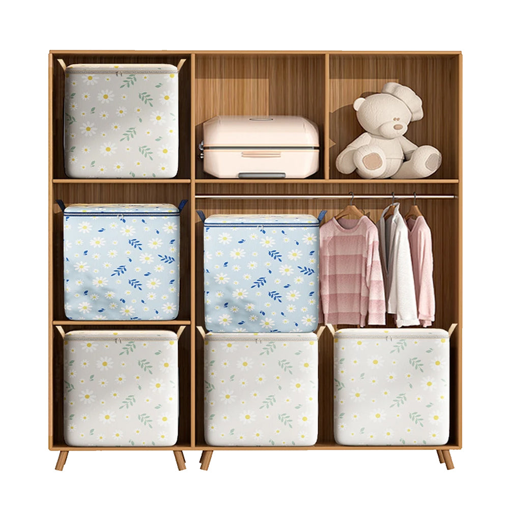 2Pcs Non-Woven Fabric Quilt Storage Bag Toy Storage and Sorting Bag-Beige and BlueDaisies
