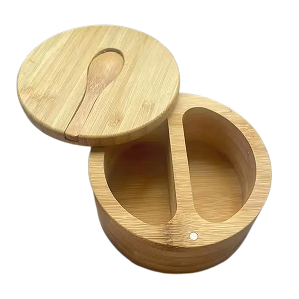 Kitchen Bamboo Salt Cellar with Swivel Lid  for Salt Pepper Sugar Herbs Spice with Spoon