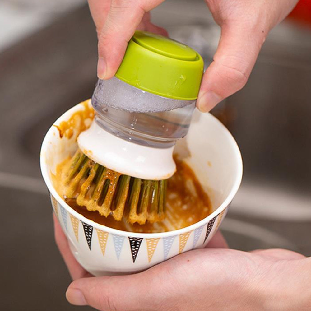 Dish Scrub Brush with Soap Dispenser Palm Scrub Washing Brush Pressing Cleaner