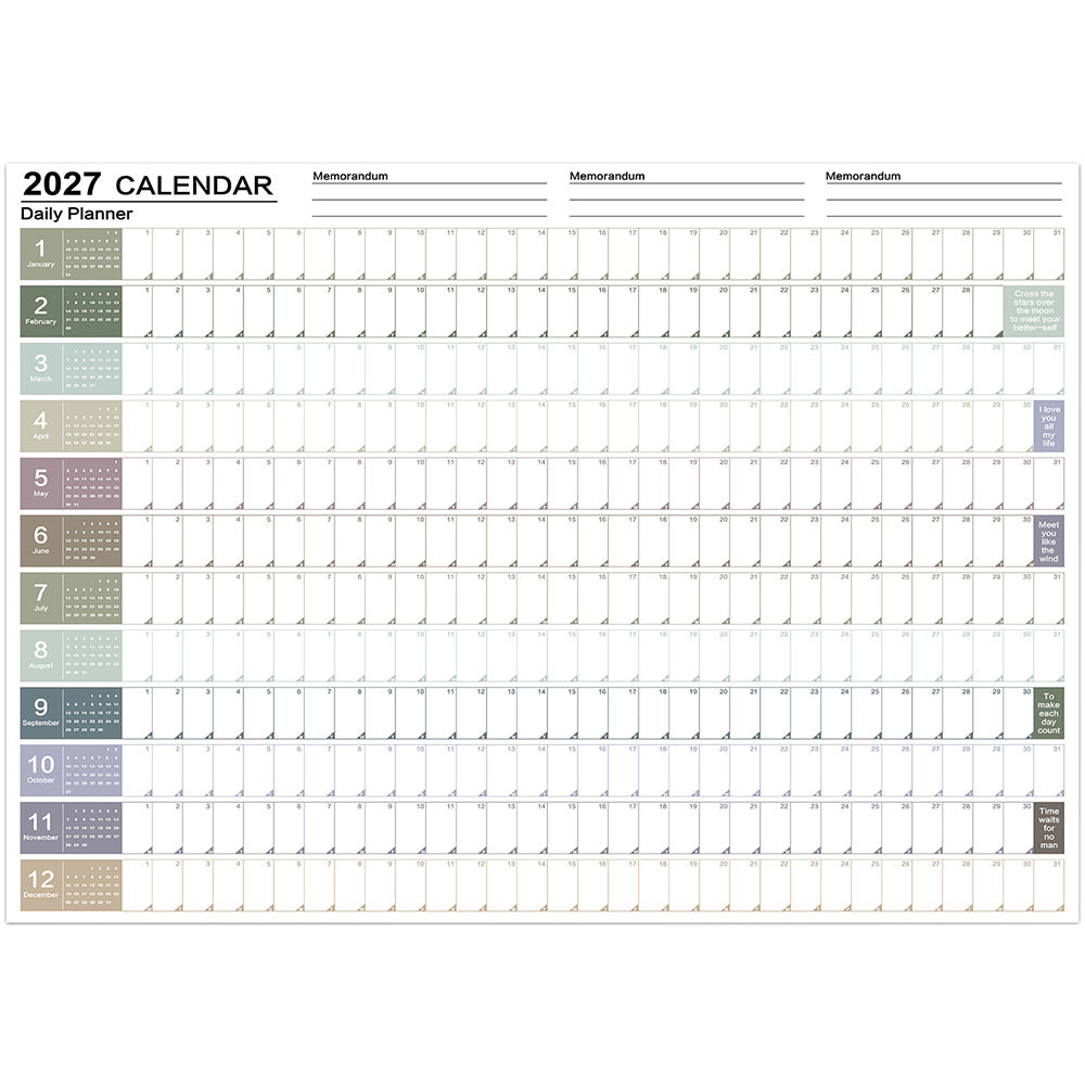 2027 Full Year Wall Calendar for Home Office and School Planning