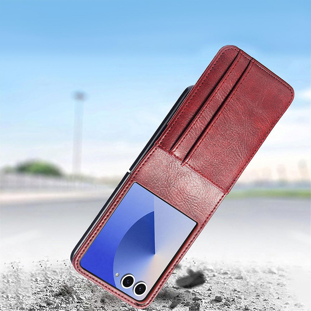 PU Wallet Card Holder Case for Samsung Galaxy Z Flip 6 7 8 with Stand-Red