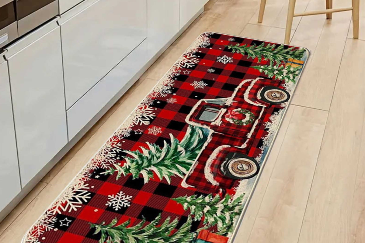 2PCS Christmas Floor Mats Set Non Slip Kitchen Rug for Bathroom Living Room Doorway