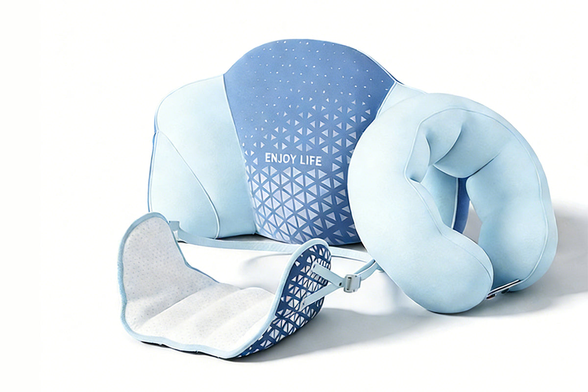 Set of 3pcs Travel Self-Inflating Neck Pillow Lumbar Support Pillow Hanging Footrest