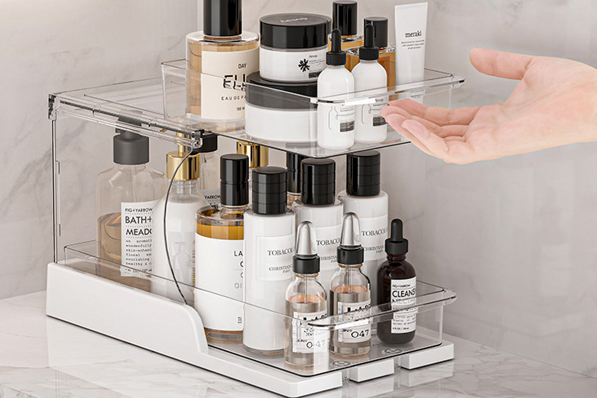 2-Tier Rotatable Pull-Out Storage Rack Kitchen Spice Organizer
