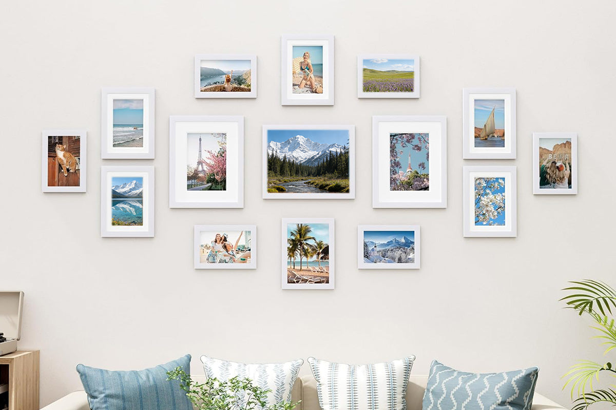 15 Piece Picture Frame Set Multi-size Collage Photo Frames for Wall or Tabletop Display