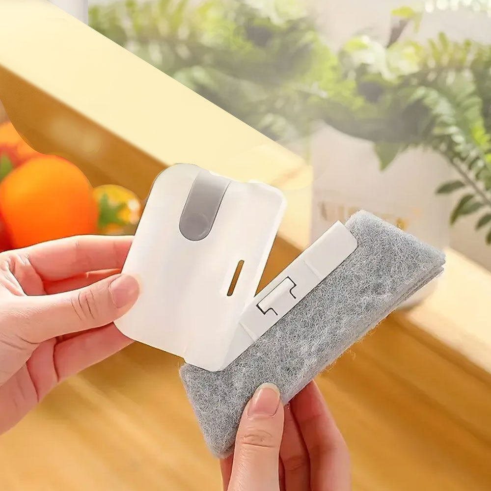 2Pcs Handheld Window Groove Door Rail Crevice Cleaning Brush with Replacement Cloth