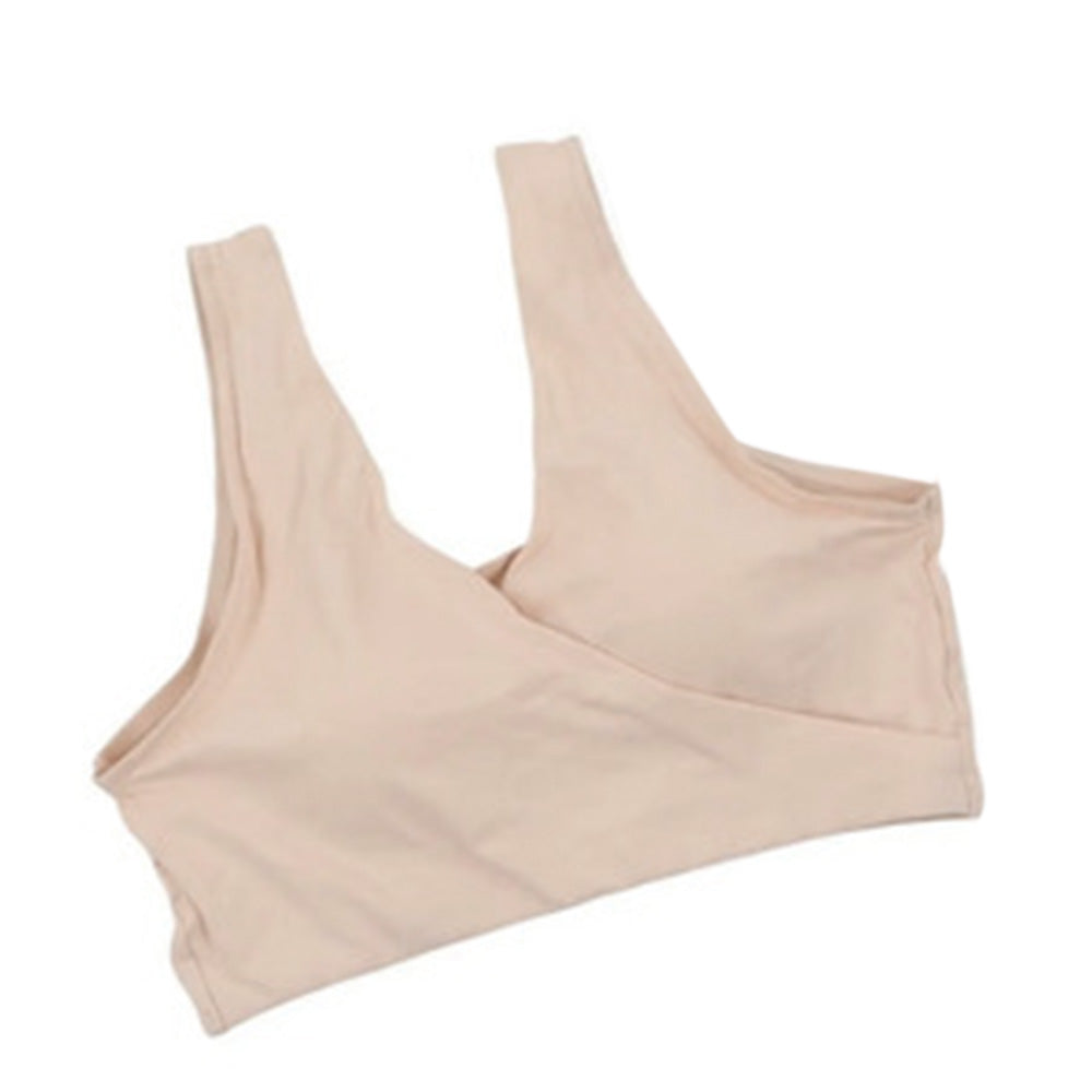 Seamless Wireless Cross Front Lounge Bra with Removable Pads for Women-Beige