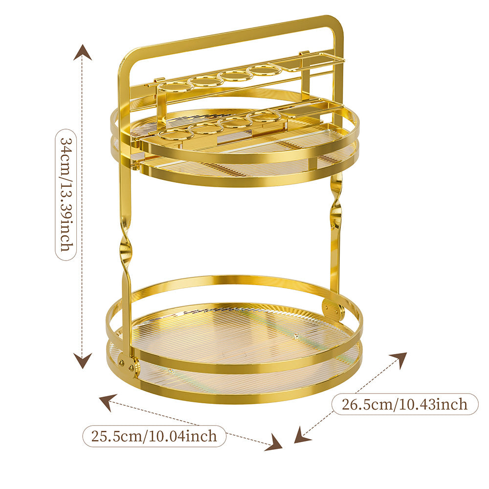 Rotating Makeup Organizer Double Layer with Brush Holder for Skincare Perfume