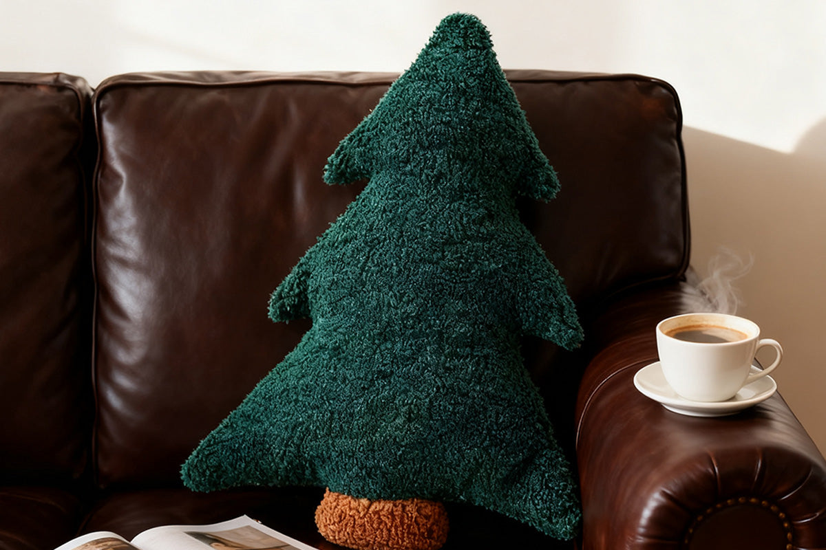 Christmas Tree Shaped Plush Pillow Soft Decorative Cushion for Holiday Home Decoration