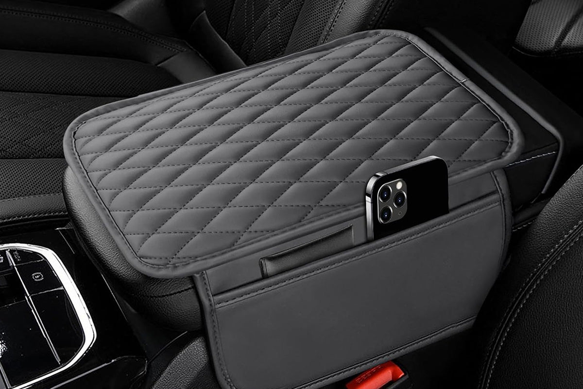 Microfiber Leather Car Center Console Cover Car Arm Rest Cover with 2 Storage Bags