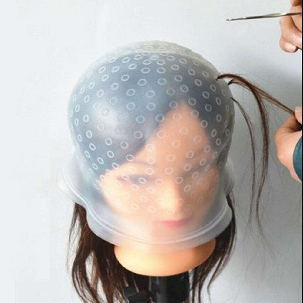 Reusable Silicone Hair Highlighting Cap with Stainless Steel Hook
