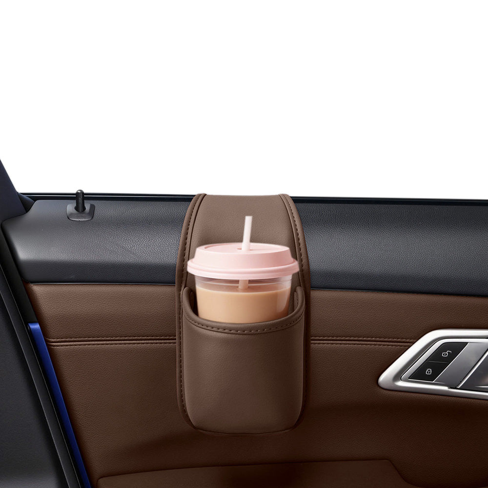 Self Adhesive PU Leather Vehicle Door Cup Holder for Bottle Cup