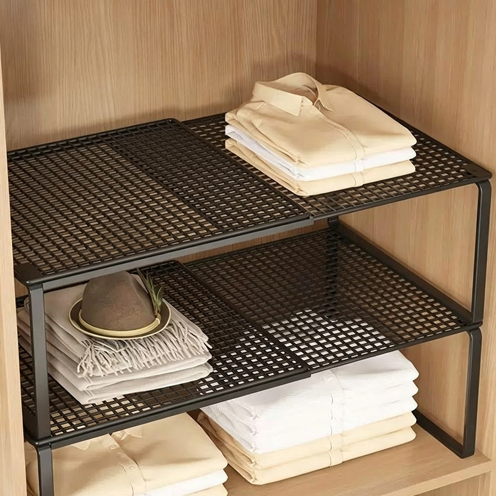 Expandable Carbon Steel Closet Shelf and Adjustable Storage Rack-Black