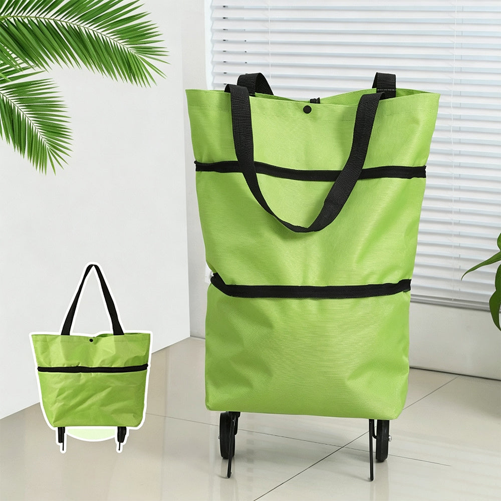 2 in 1 Foldable Shopping Cart Bag with Wheels Portable Trolley Bag