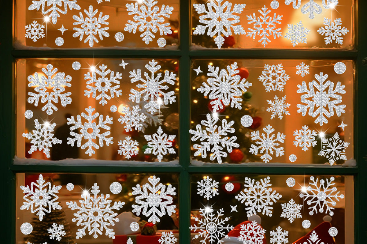 Christmas Window Clings Snowflakes Static Stickers Gold Silver for Holiday Decorations