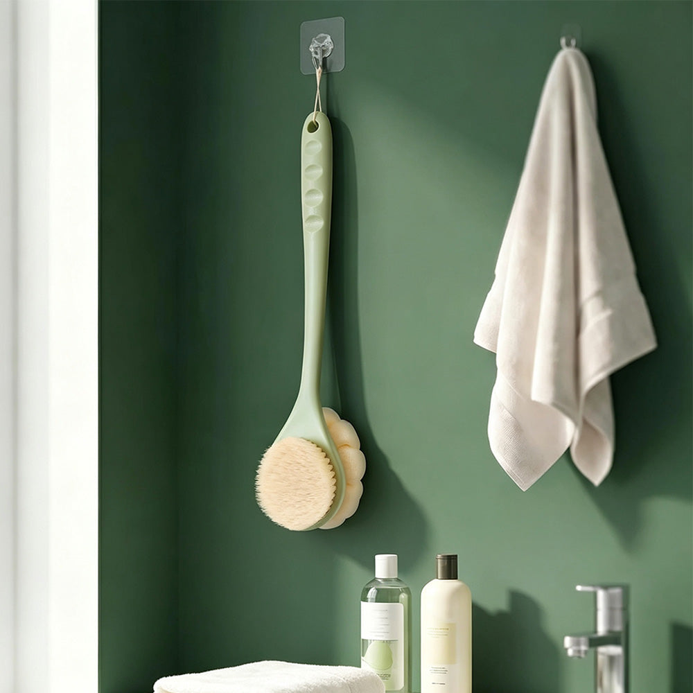2 in 1 Double Sided Shower Brush with Loofah and Long Handle