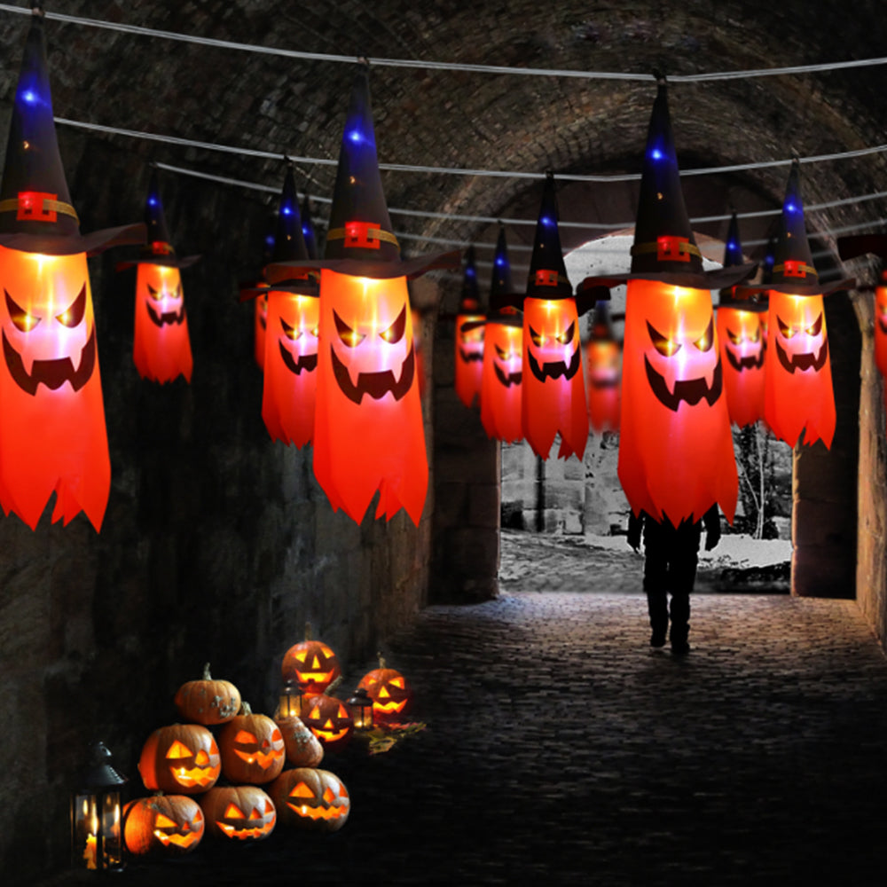 Halloween Led Flashing String Light Hanging Ghost Pumpkin Hat Lamp Prop Halloween Decor