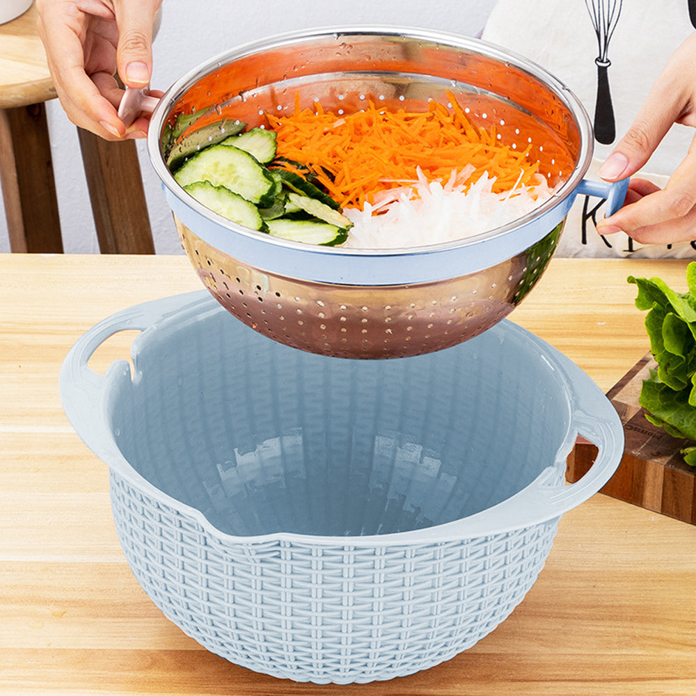 4 In 1 Double-layer Rotatable Colander Bowl Set with Lid and 3 Blades