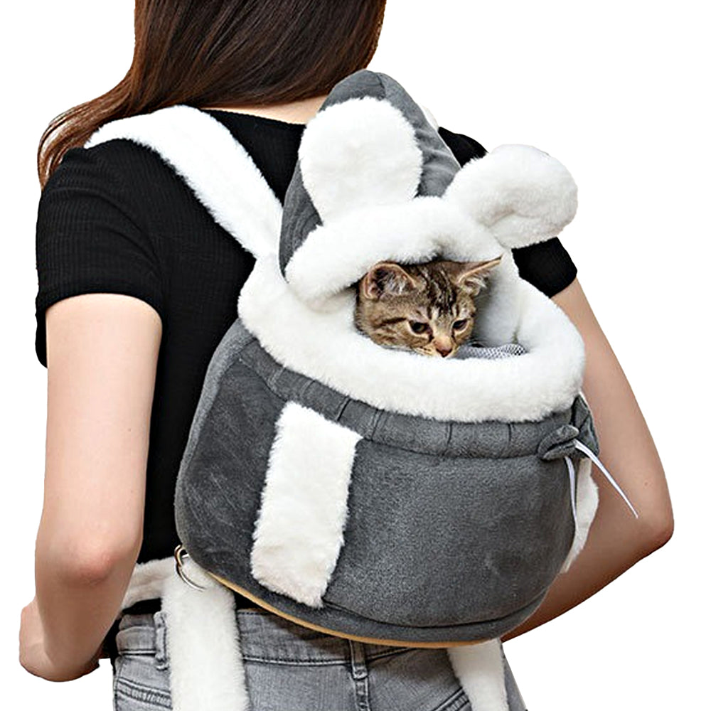 Plush Backpack Portable Pet Hanging Chest Bag with Hand Warmer Pocket