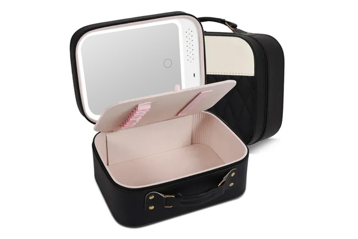 LED Mirror Makeup Case Hard Shell Rechargeable Lighted Cosmetic Organizer