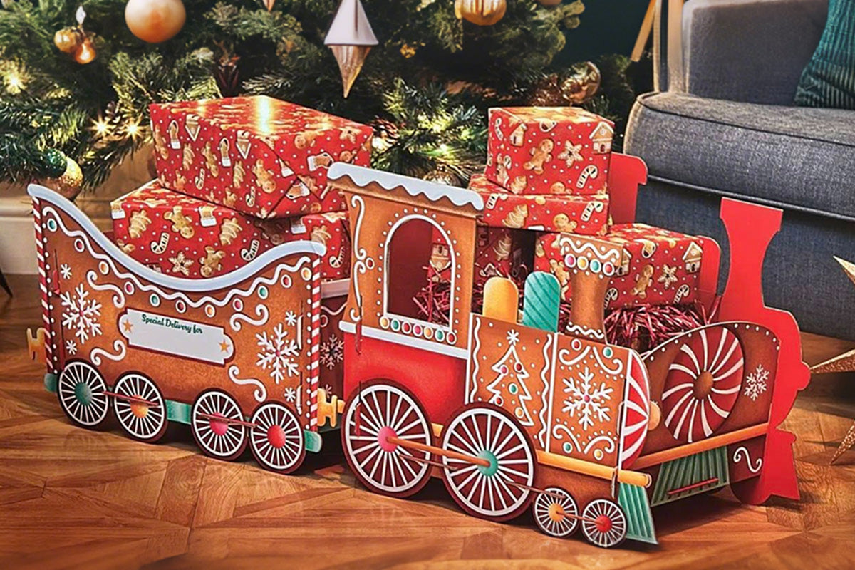 Santa Gift Train Christmas Cardboard Gift Box Present Holder Home Decoration