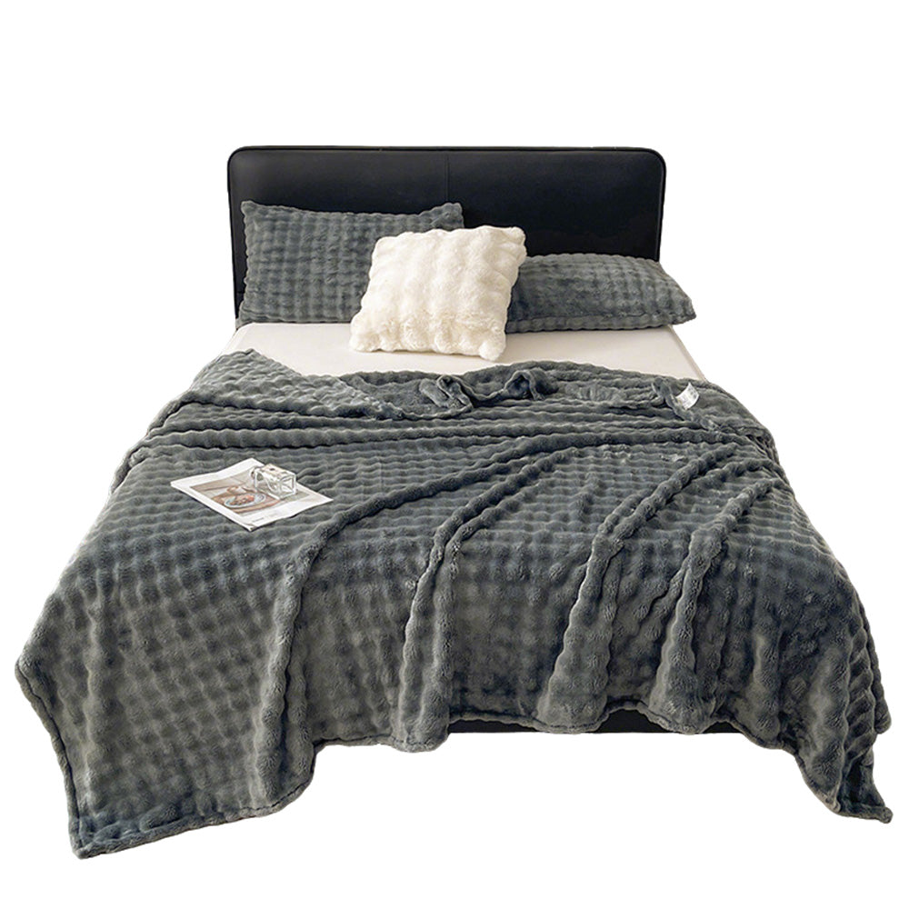 Bubble Fleece Blanket Soft Textured Throw for Sofa Bed Home Decor-Grey