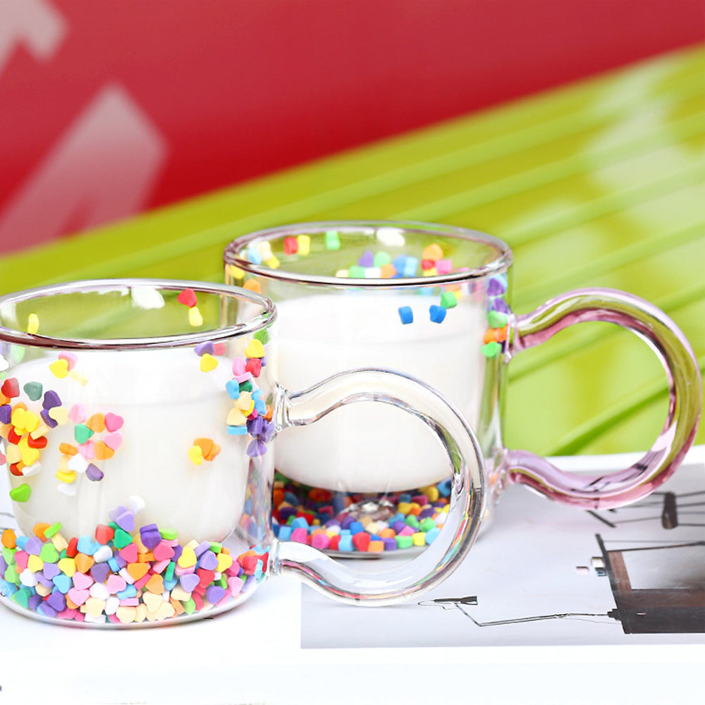 Double Wall Glass Cup with Colorful Love Granule Fillings