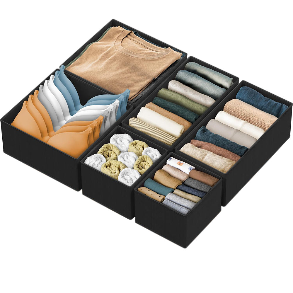 6 Piece Foldable Nonwoven Drawer Organizer Bins in 3 Sizes with Zippers