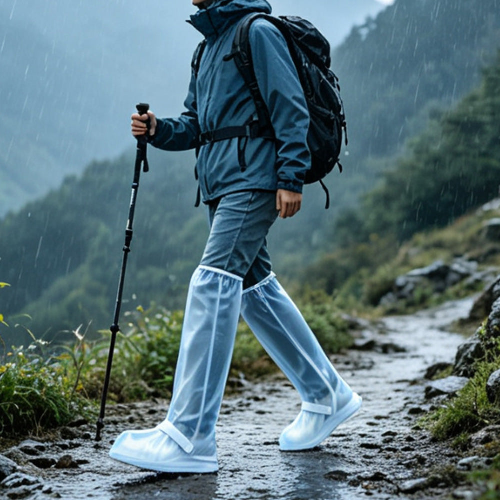 Water-resistant Shoe Covers with Reflective Strip Anti Slip Rain Boot Covers for Cycling Hiking-White
