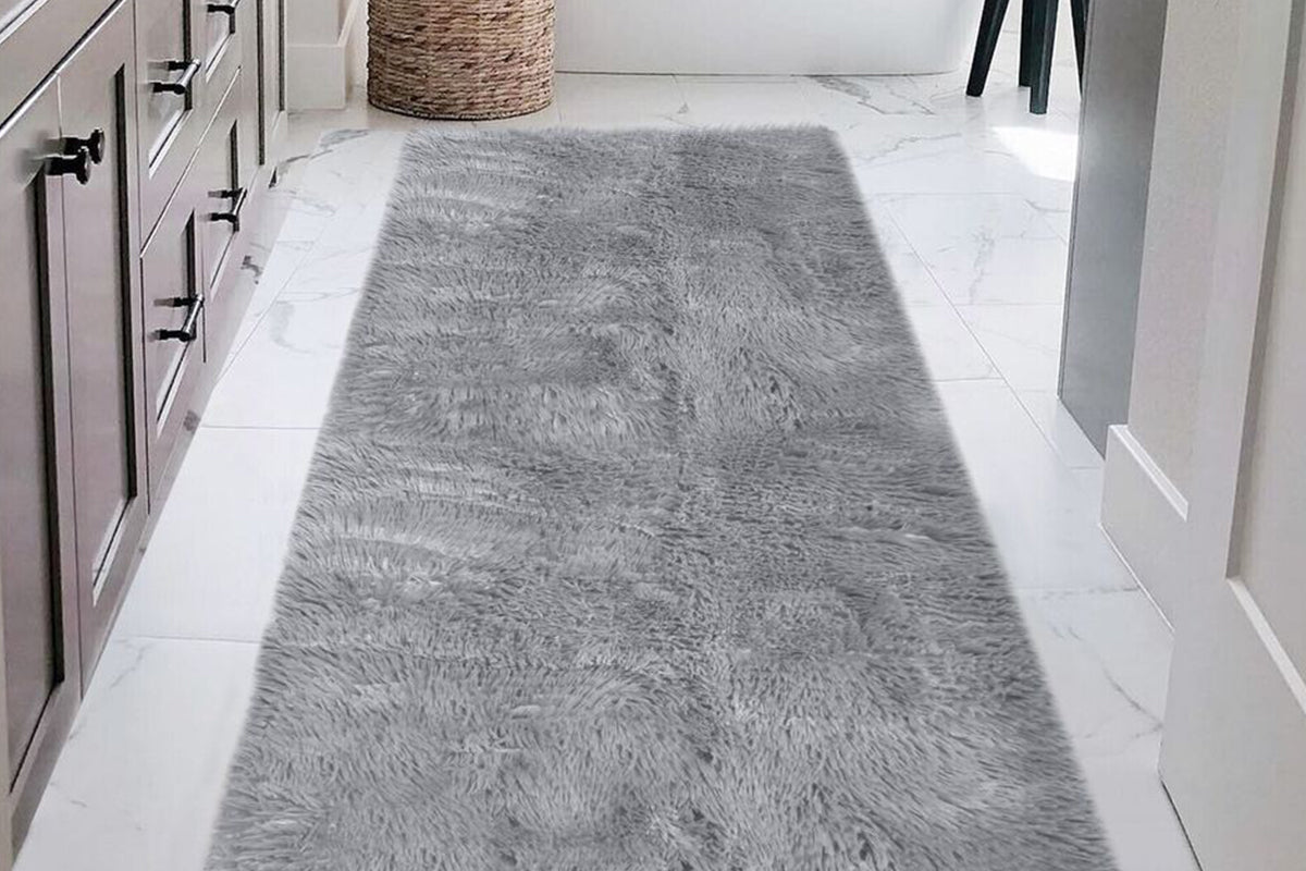 Non Slip Shaggy Bath Mat Ultra Soft Thick Fluffy Pile Non Slip Bath Rug-Grey