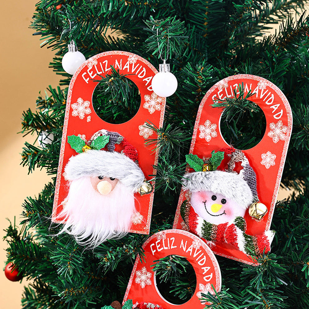 3Pcs Vintage Merry Christmas Door Knob Hanger Santa/Snowman/Elk For Holiday Nativity Tree Door Decor