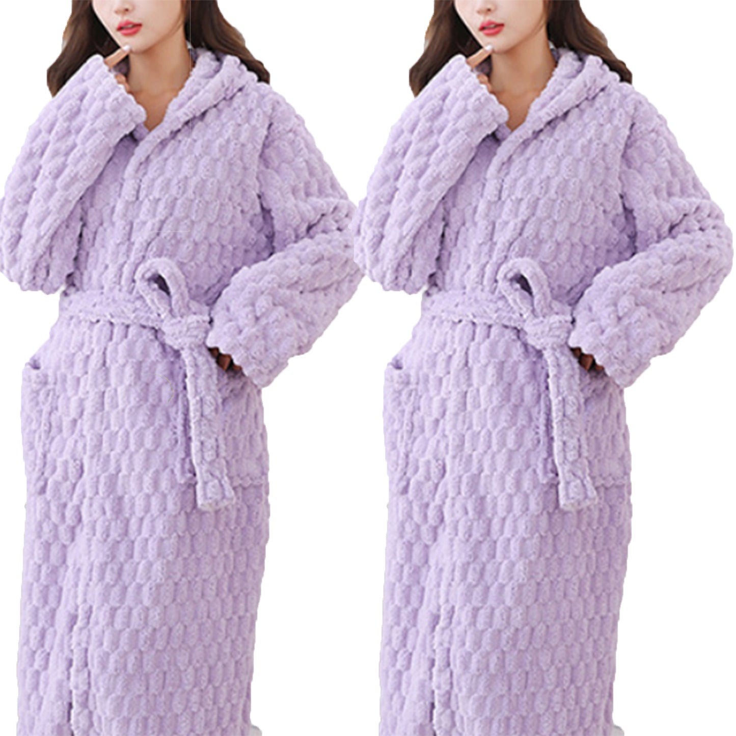 2Pcs Towelling Wrap Hooded Bathrobe