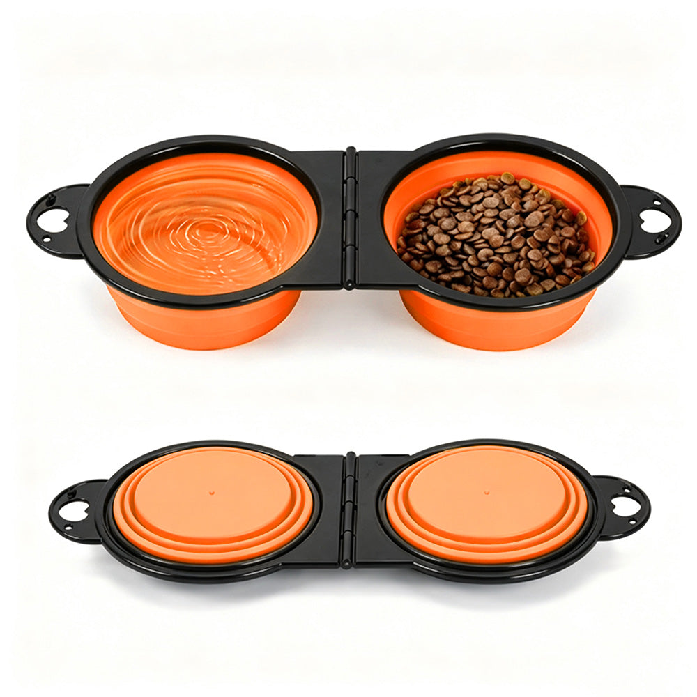 Portable Foldable Dual Pet Bowls for Cats Dogs Outdoor Home Use
