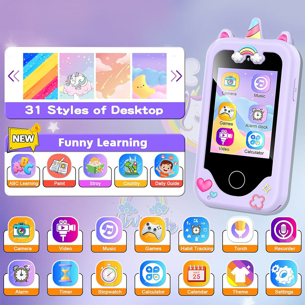 2.8Inch Touchscreen Kids Learning Play Toy Phone With Dual Camera Kids Smart Phone With 8G SD Card