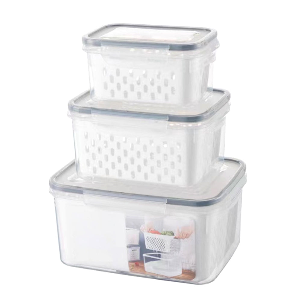 3Pack Fridge Food Storage Container Sets with Lids and Strainer