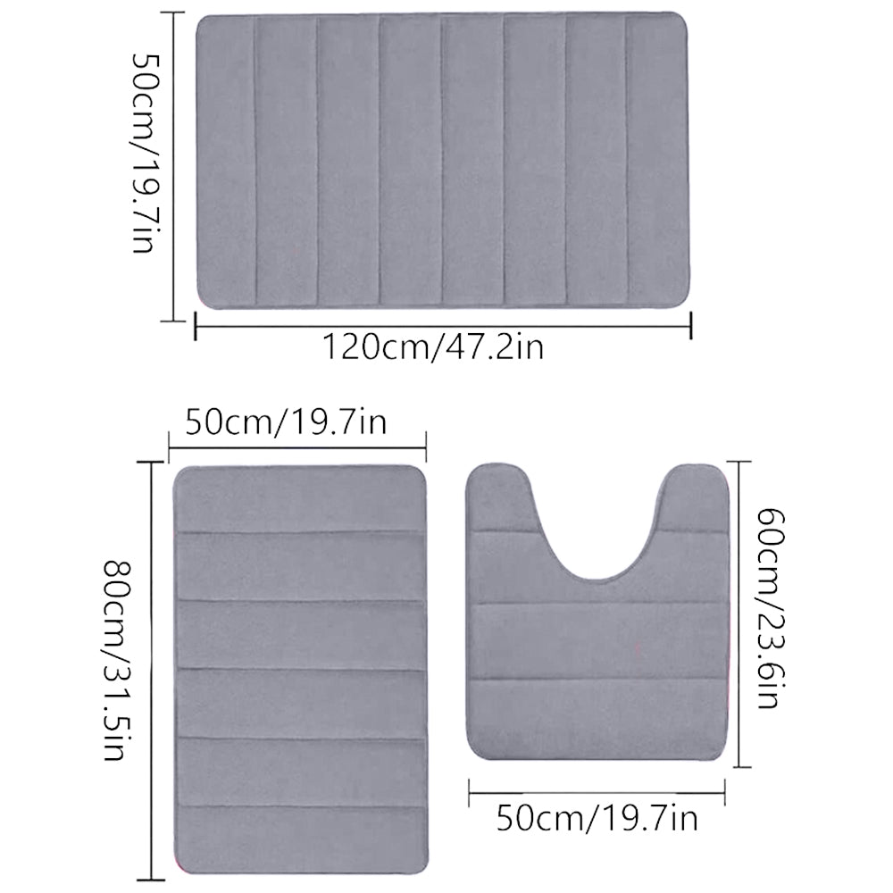 3Pcs Coral Fleece Bathroom Mat Anti Slip Toilet Rugs Fast Absorbent