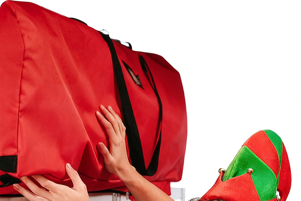 Handy Laundry Rolling Christmas Tree Storage Bag With Handle For Easy Transport-Red