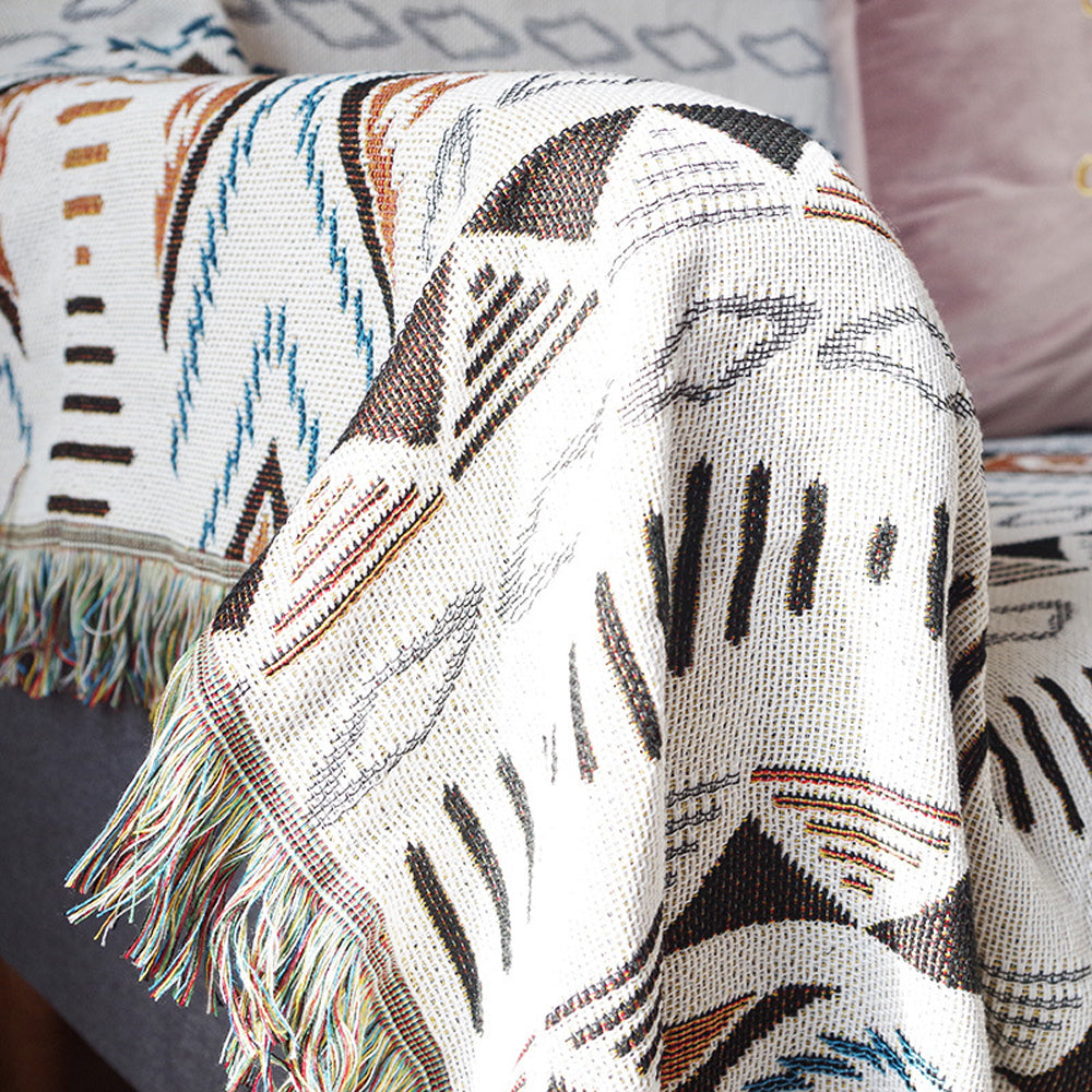 130x160cm Aztec Throw Blanket Bohemian Sofa Throw Blanket with Tassels