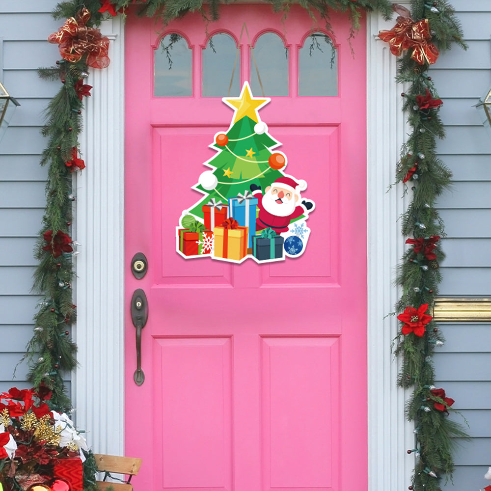 Christmas Porch Sign with Couplets Xmas Door Banner Wall Hanging Party Decoration