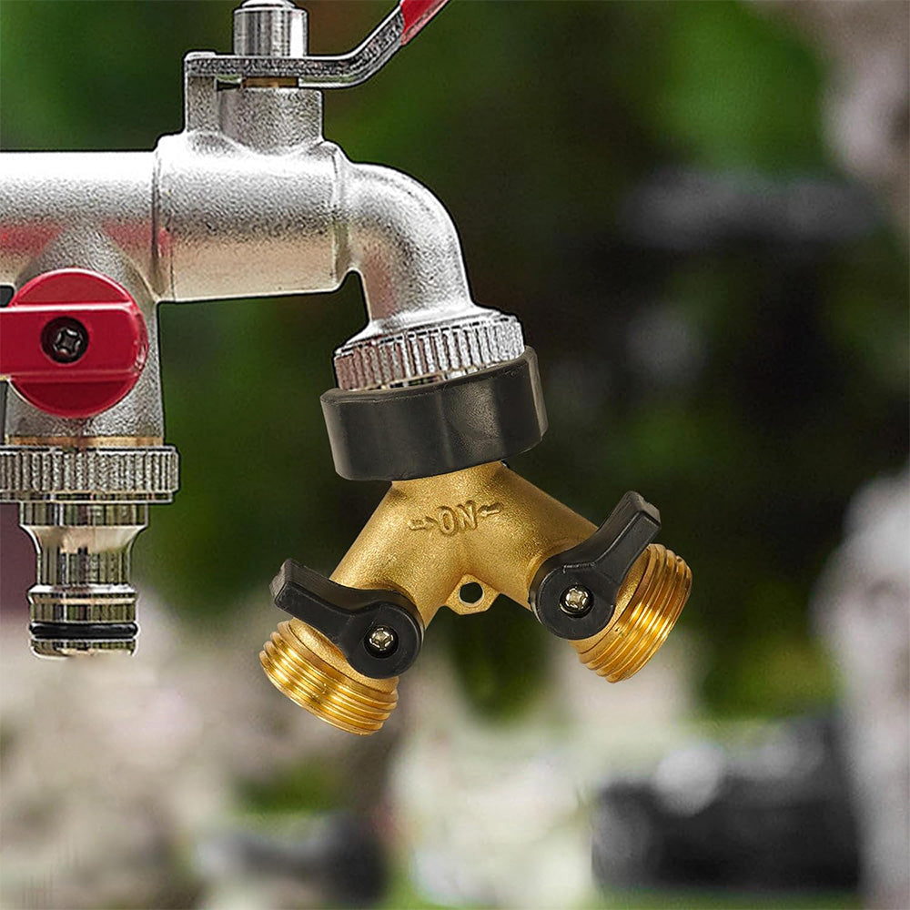 Brass Garden Hose Splitter 2 way Heavy Duty Y Splitter 2 Valves