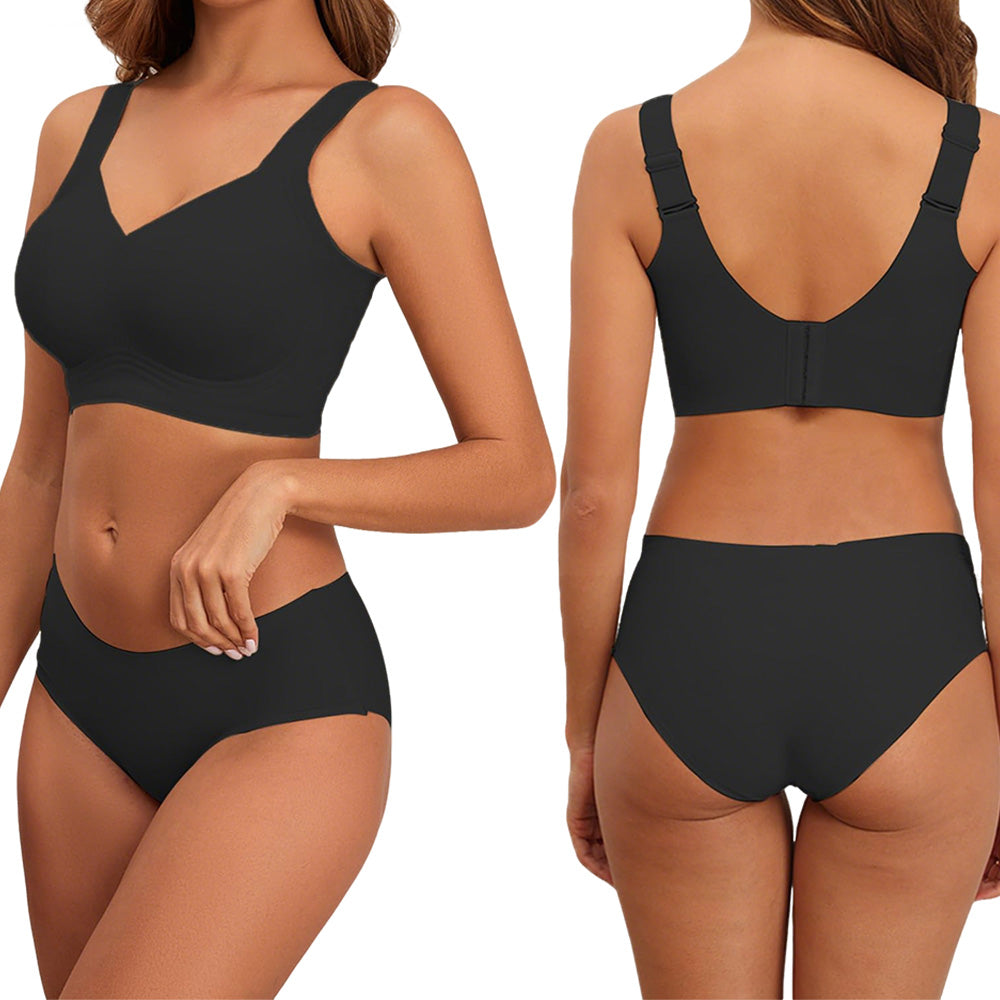 Women Wireless Bra Full Coverage Comfortable Seamless Plus Size-Black