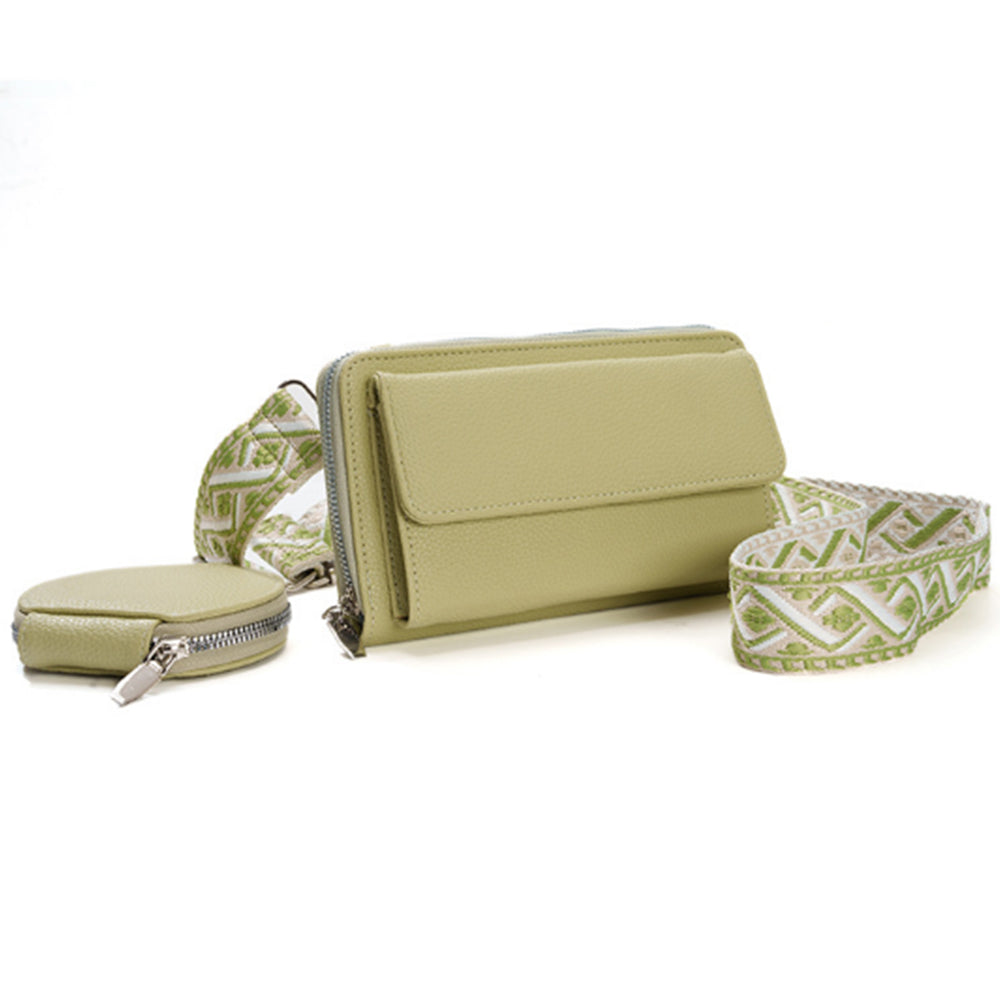 PU Leather Wide Strap Crossbody Bag with Coin Pouch for Women