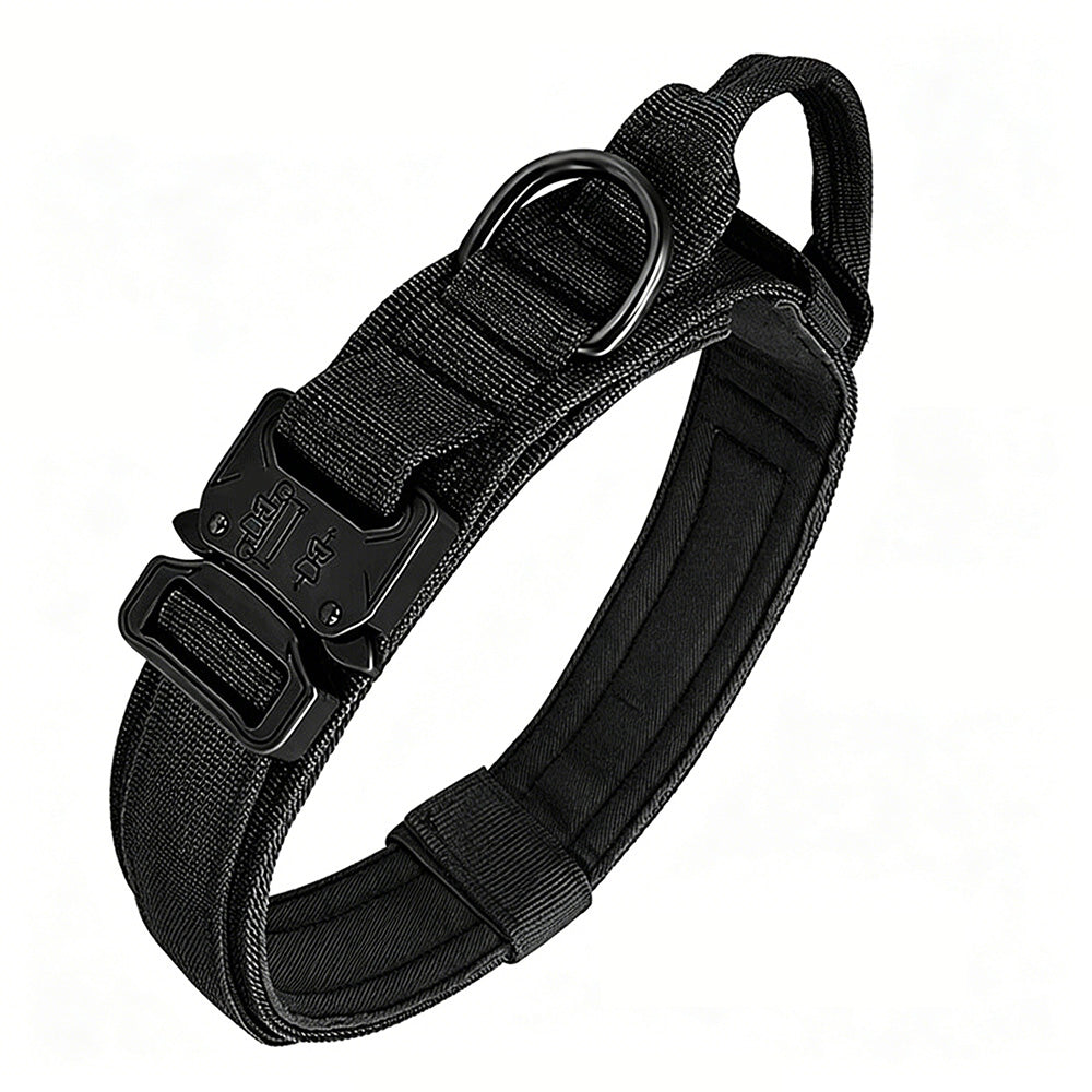 Adjustable Dog Collar with Handle Tactical Nylon Pet Collar for Medium Large Dogs-Black