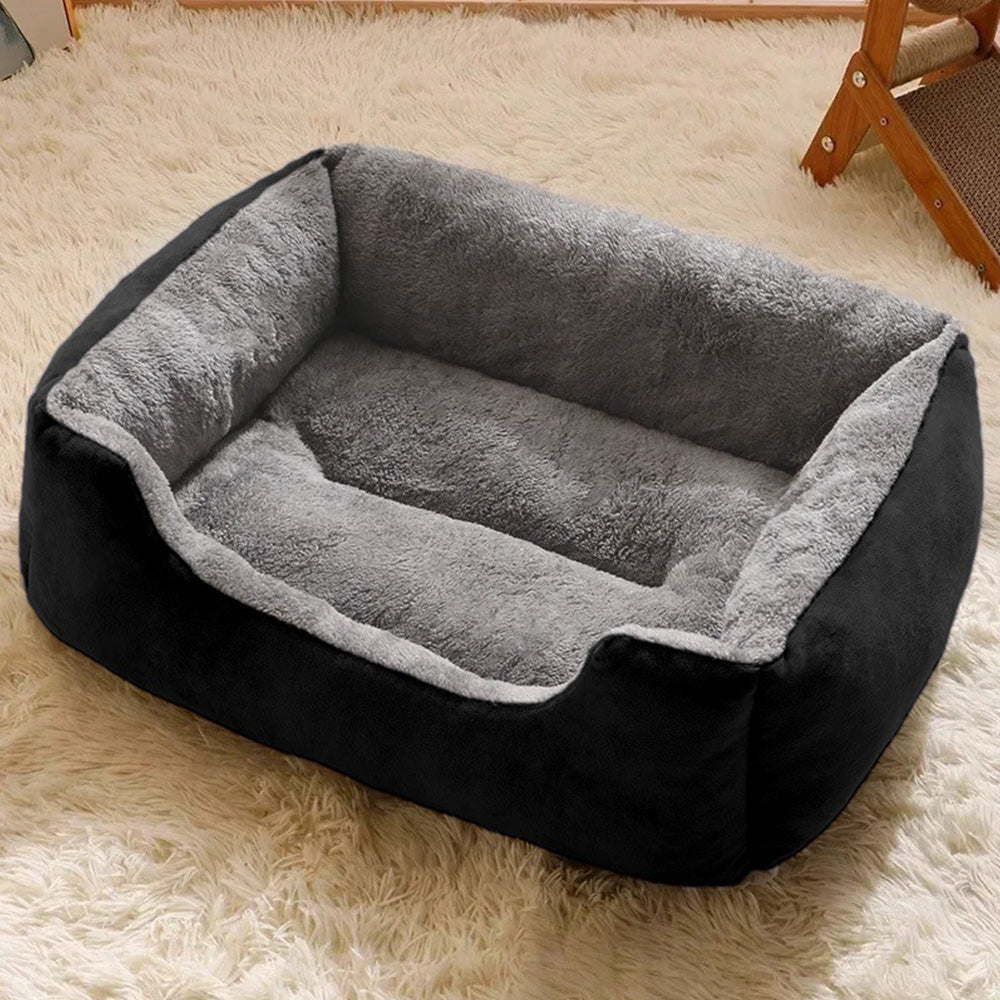 Rectangle Plush Pet Bed Dog Sofa Cozy Puppy Cat Bed-Black